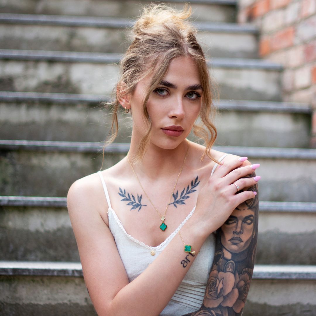 Złoty Naszyjnik Koniczynka Z Malachitem - obrazek 5